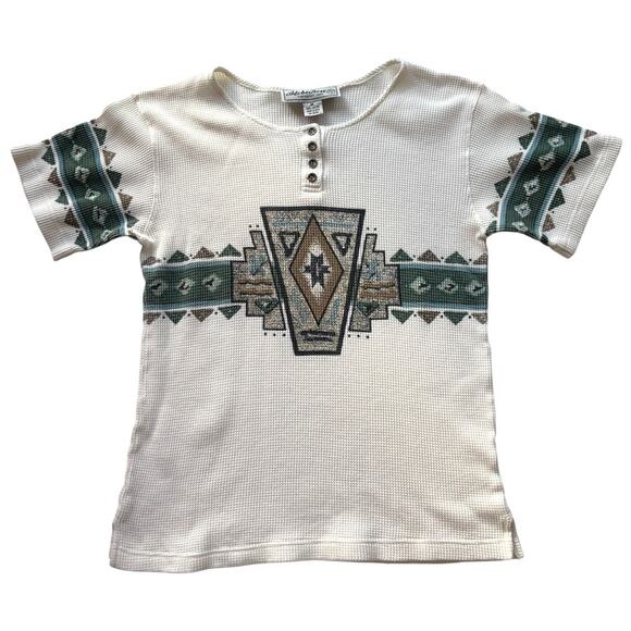 Adobe Rose 90s Southwestern Waffle Thermal Henley Tee M - Picture 1 of 5